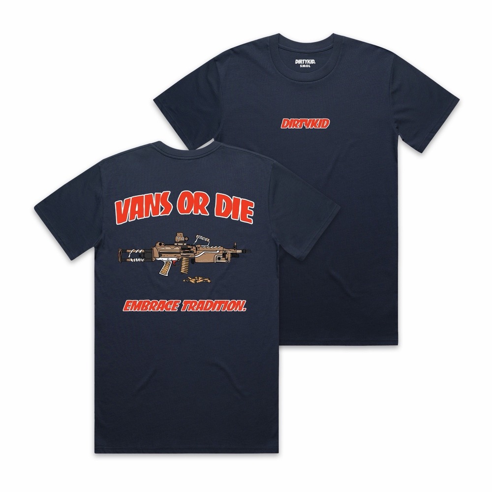 Dirty Kid Vans Or Die T Shirt Mens Large Navy Gun Graphic Streetwear Tee
